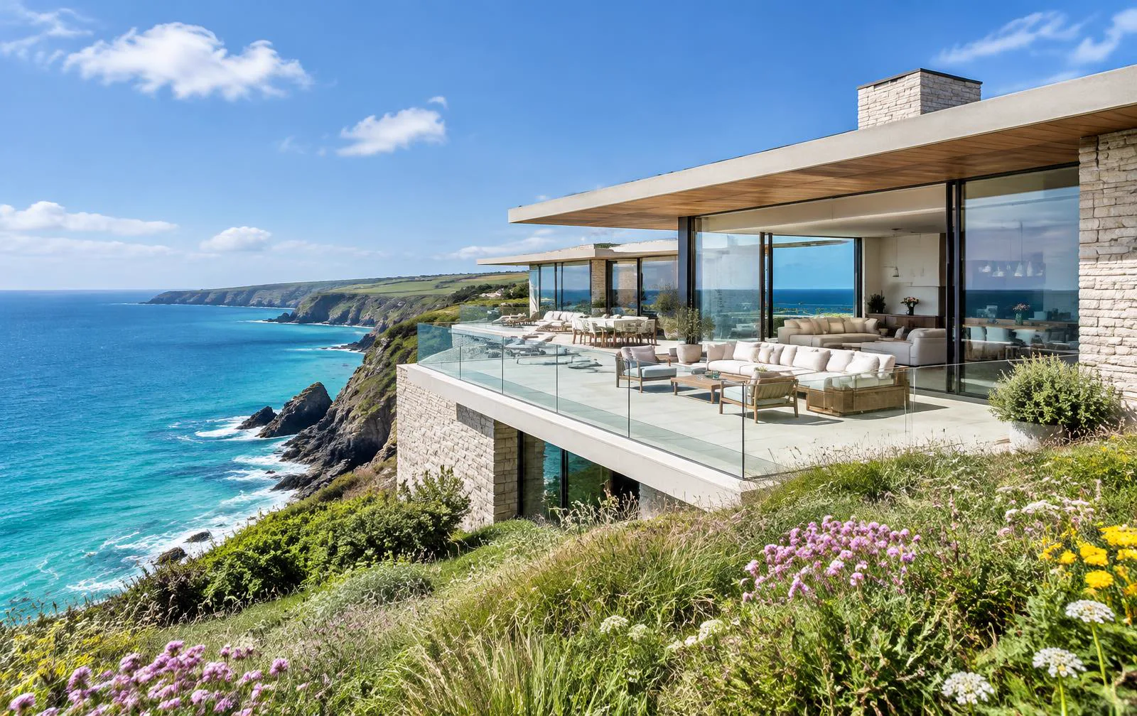 £4 million clifftop luxury house in Cornwall overlooking the sea at sunset